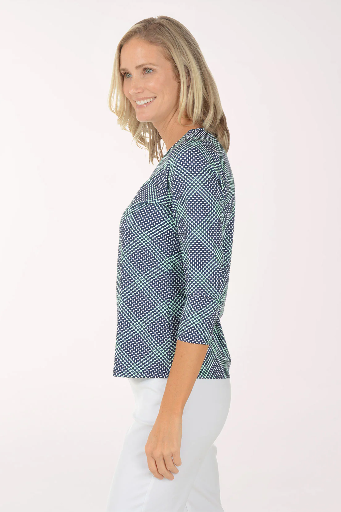 Navy Gingham UPF50+ V-Neck Top - Image 2