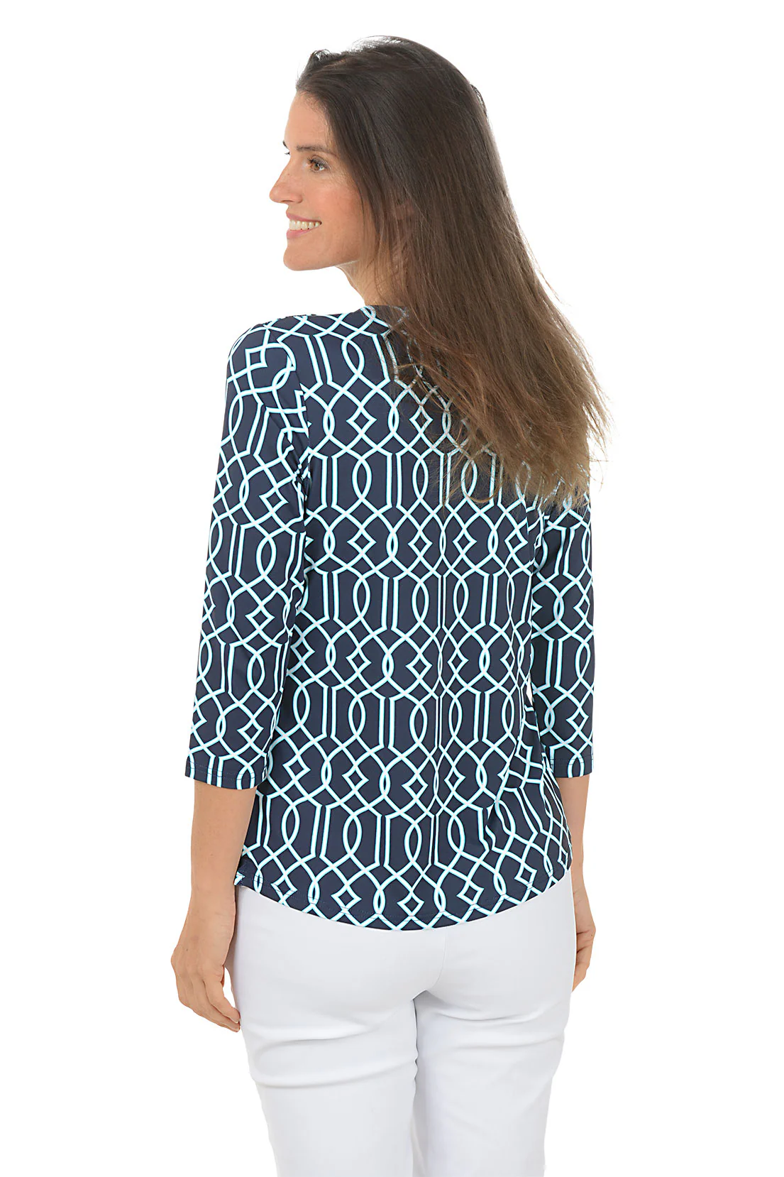 Navy Lattice UPF50+ V-Neck Top - Image 4