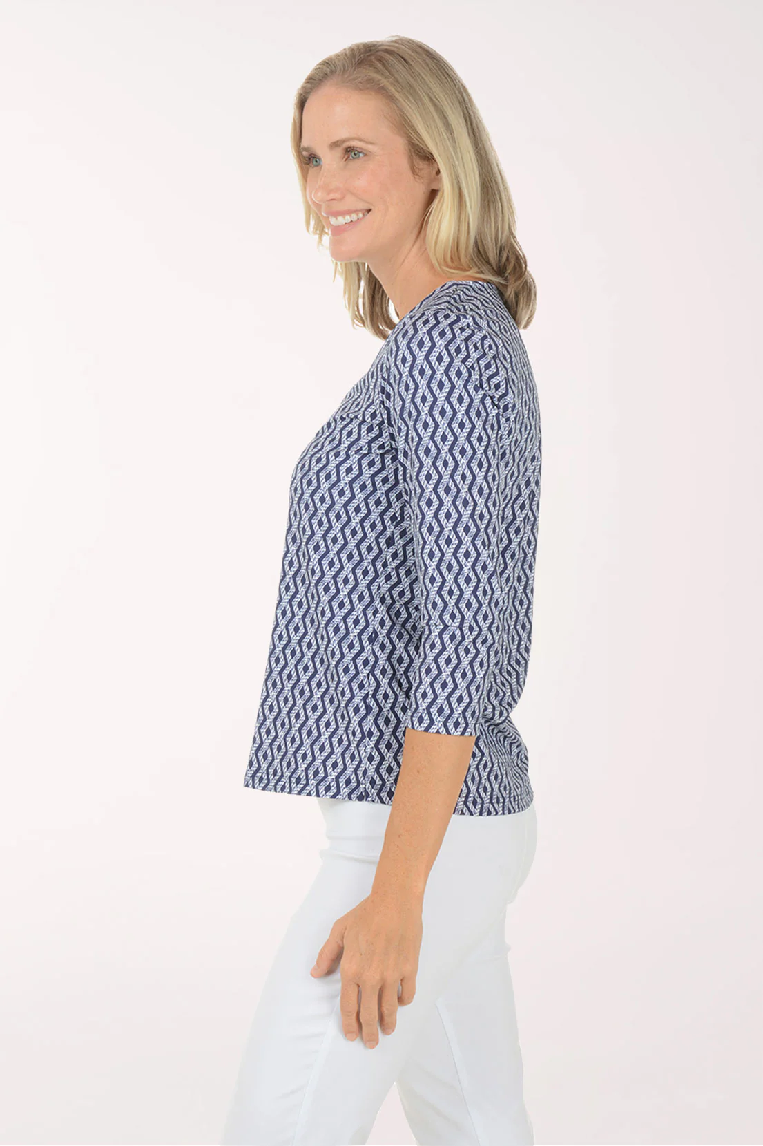 Navy Argyle Rope UPF50+ V-Neck Top - Image 2