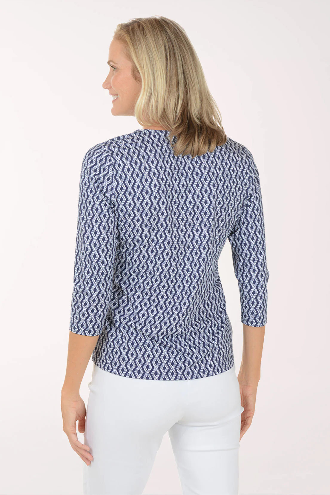 Navy Argyle Rope UPF50+ V-Neck Top - Image 3