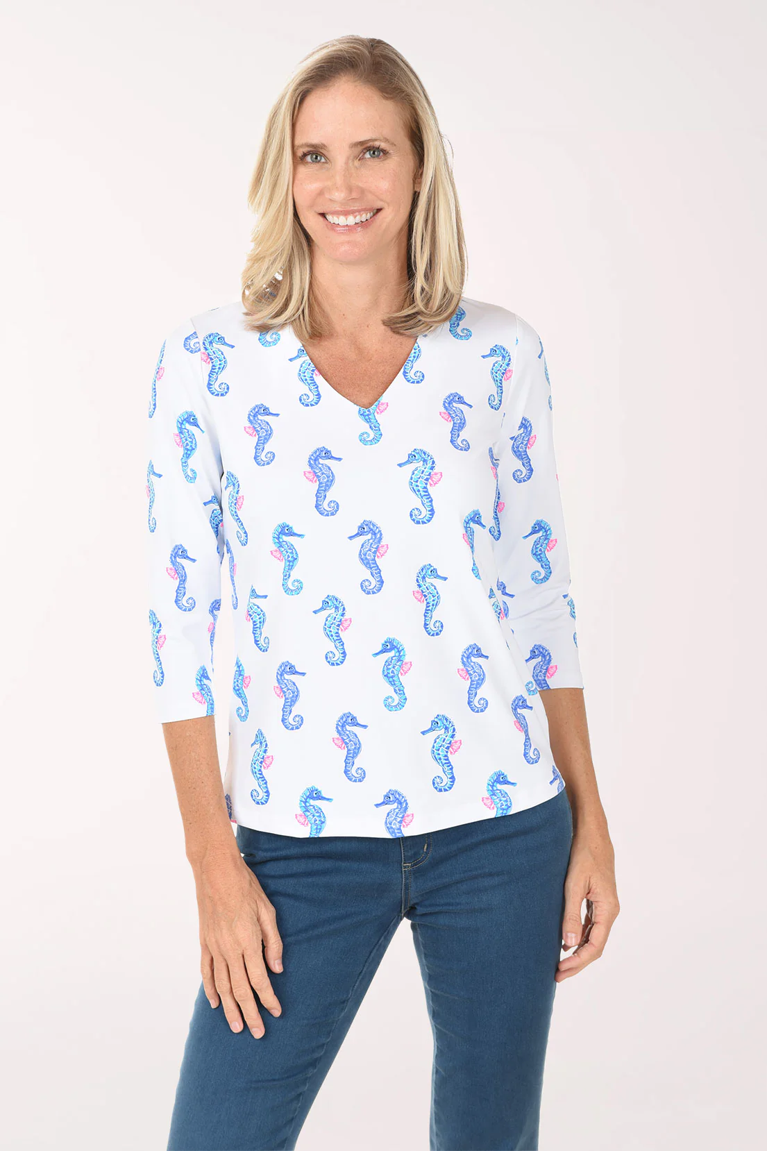 Seahorses Classic UPF50+ V-Neck Top