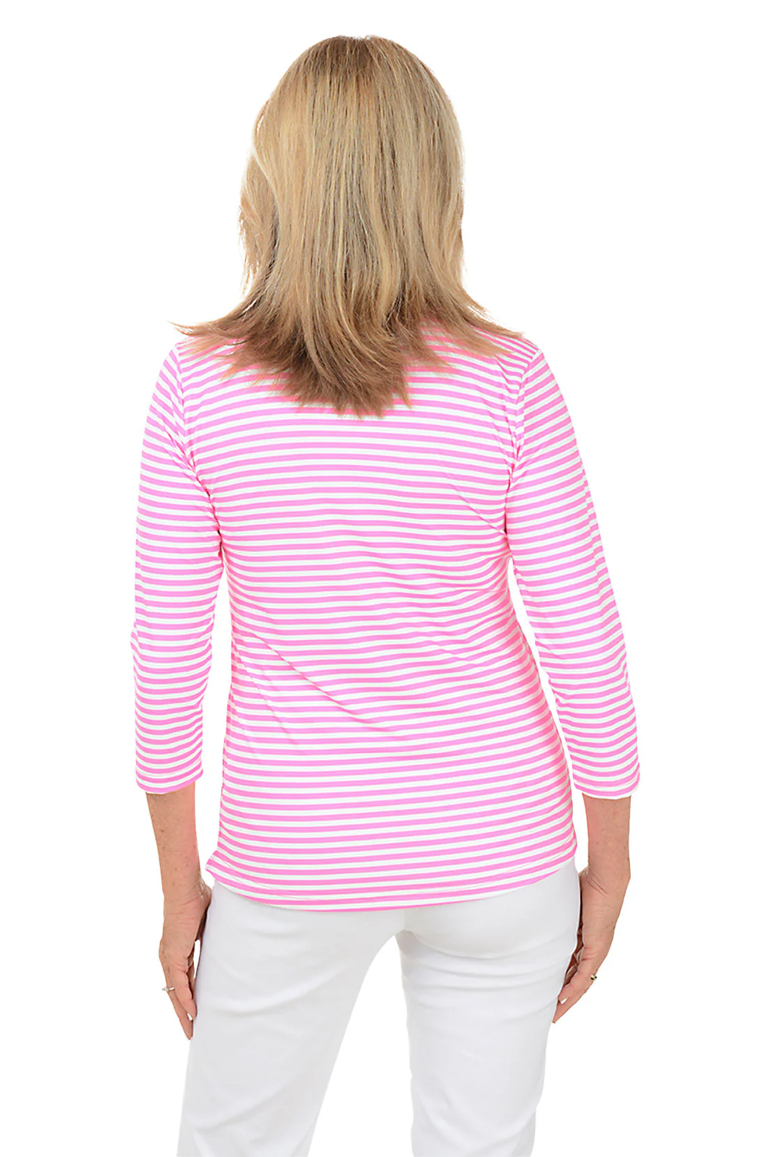 Pink Striped Classic UPF50+ V-Neck Top - Image 3