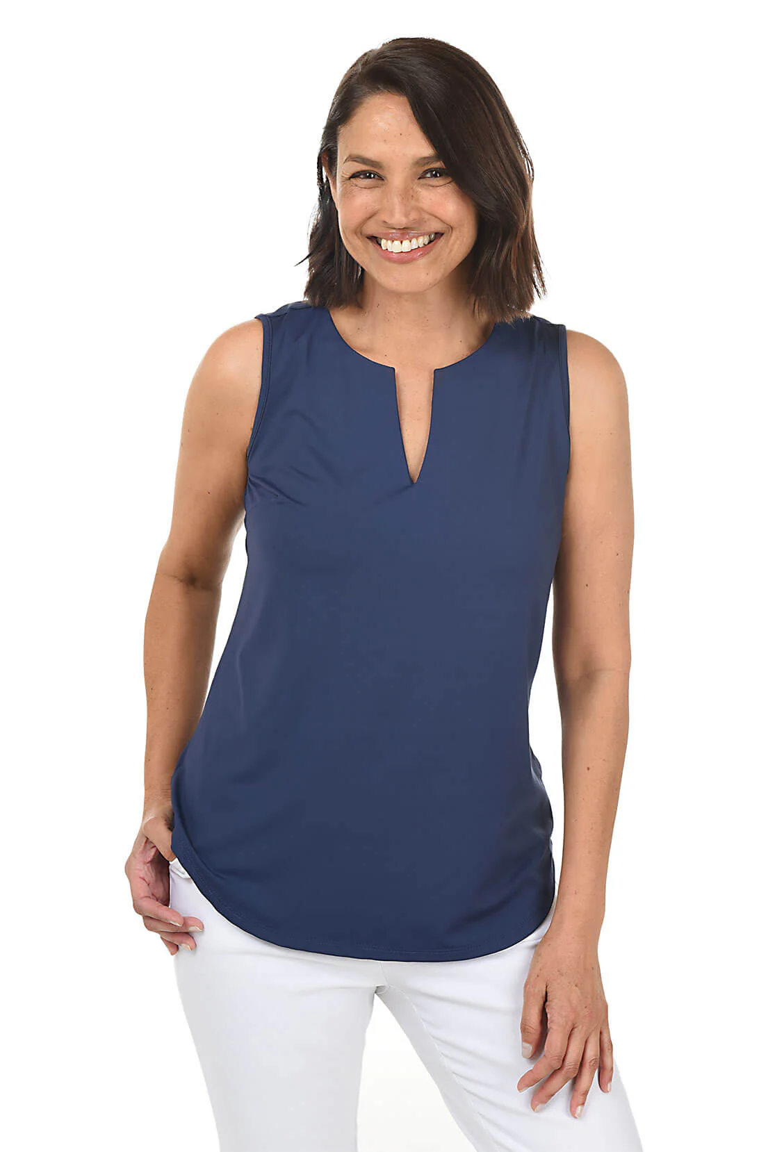 Solid UPF50+ Split Neck Sleeveless Top - Image 11