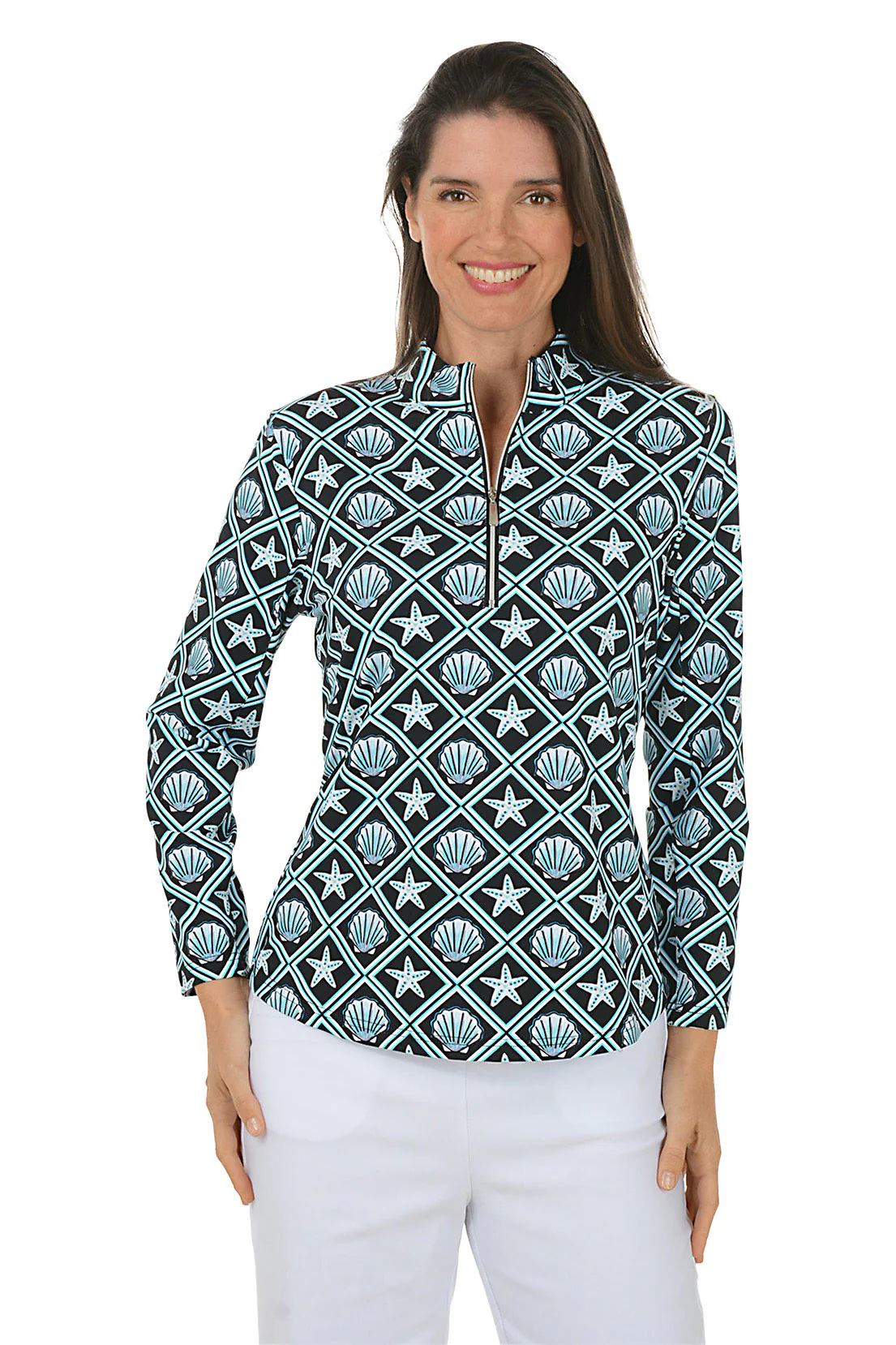 Boxed Seashells UPF50+ Quarter Zip Top