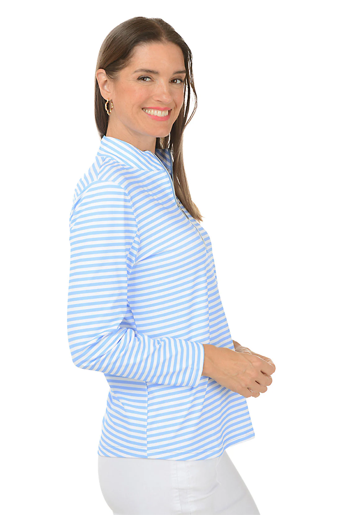 Periwinkle Striped Mock Neck UPF50+ Top - Image 3