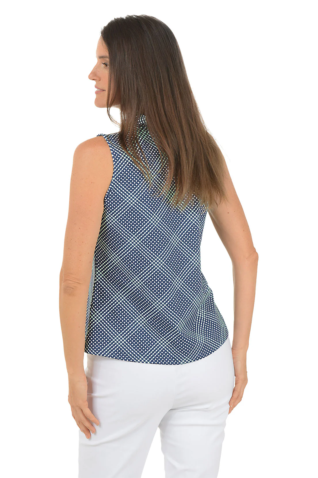Navy Gingham UPF50+ Ruffled Sleeveless Top - Image 3