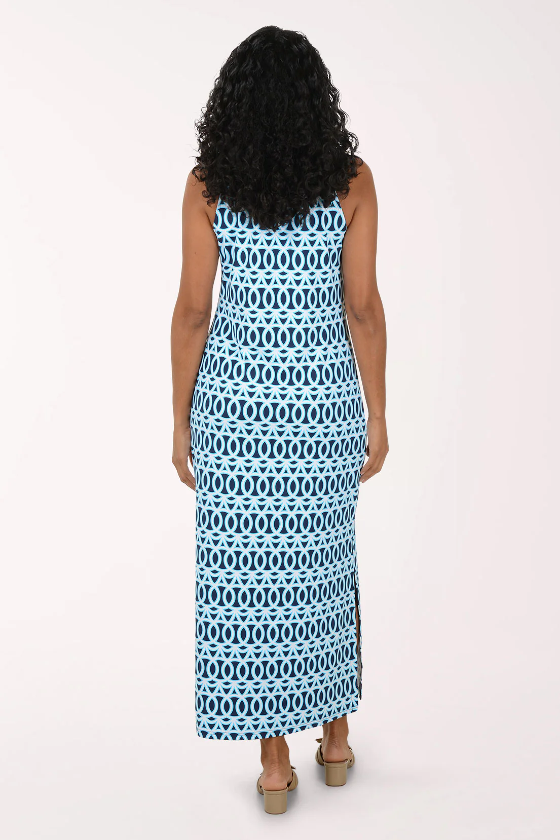 Navy Geometric Circles UPF50+ Keyhole Halter Maxi Dress - Image 3