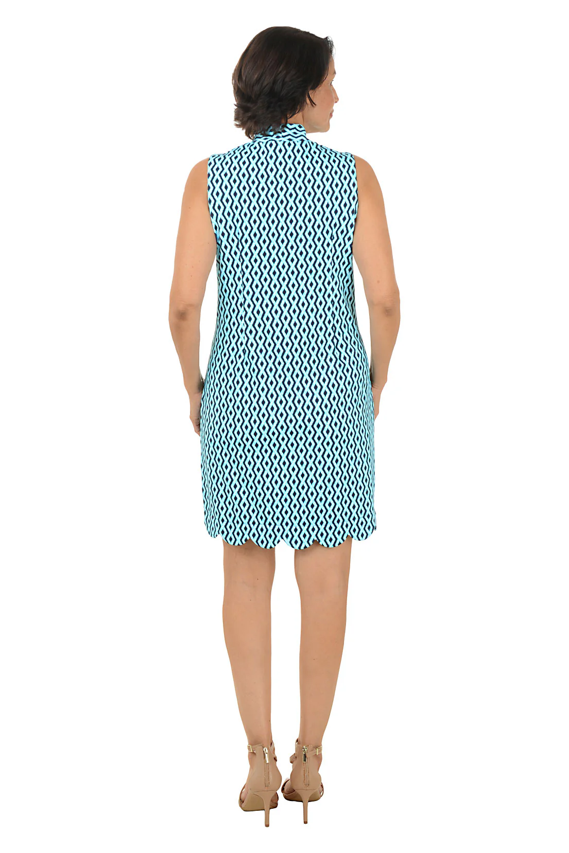 Turquoise Argyle Rope UPF50+ Scalloped Sleeveless Dress - Image 3
