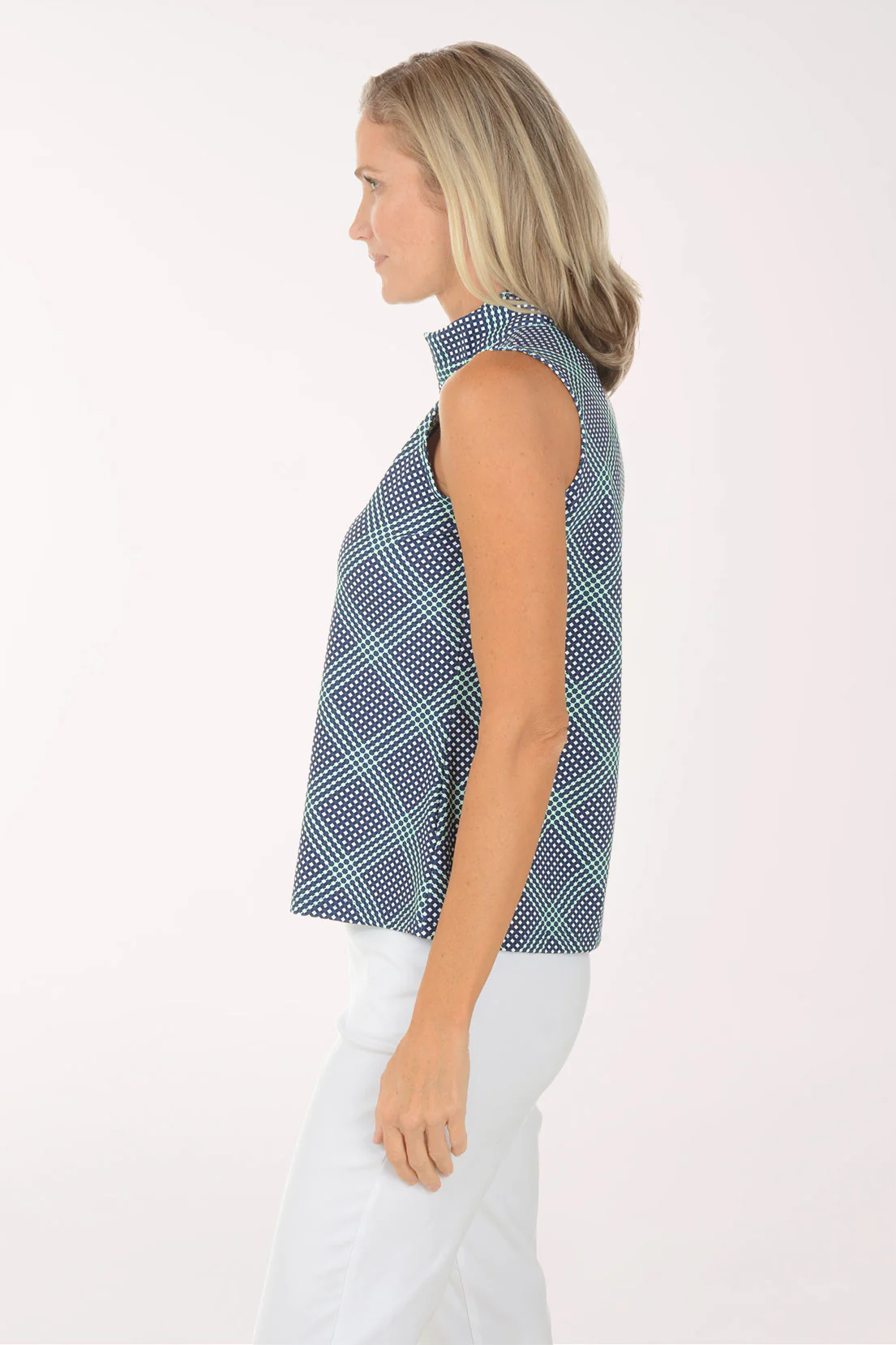 Navy Gingham UPF50+ Sleeveless Zip Top - Image 2