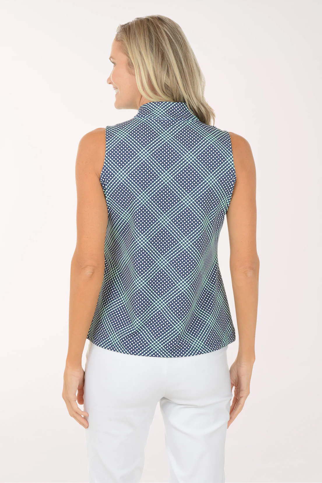 Navy Gingham UPF50+ Sleeveless Zip Top - Image 3