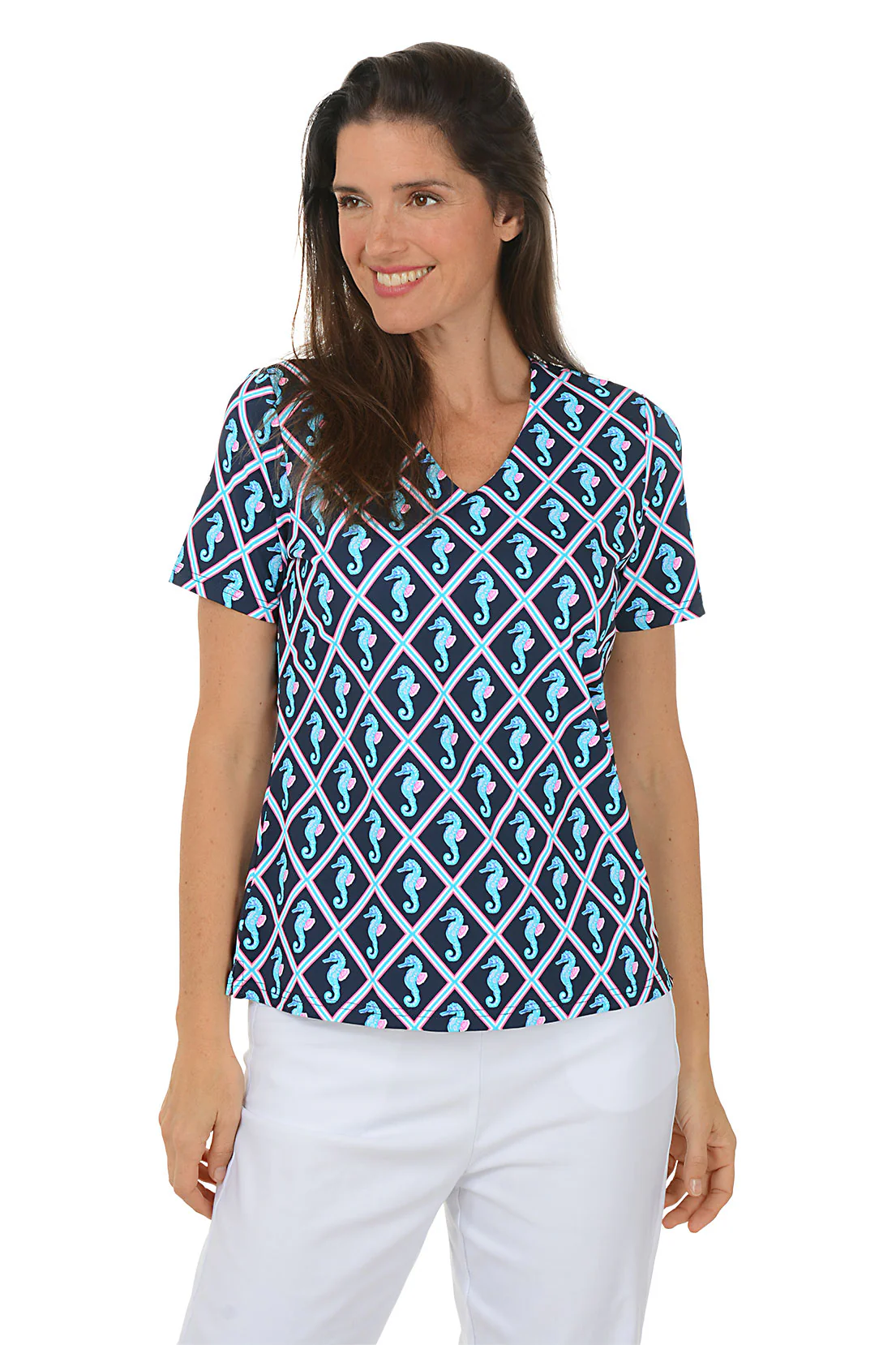 Seahorse Diamonds UPF50+ V-Neck Short Sleeve Top - Image 2