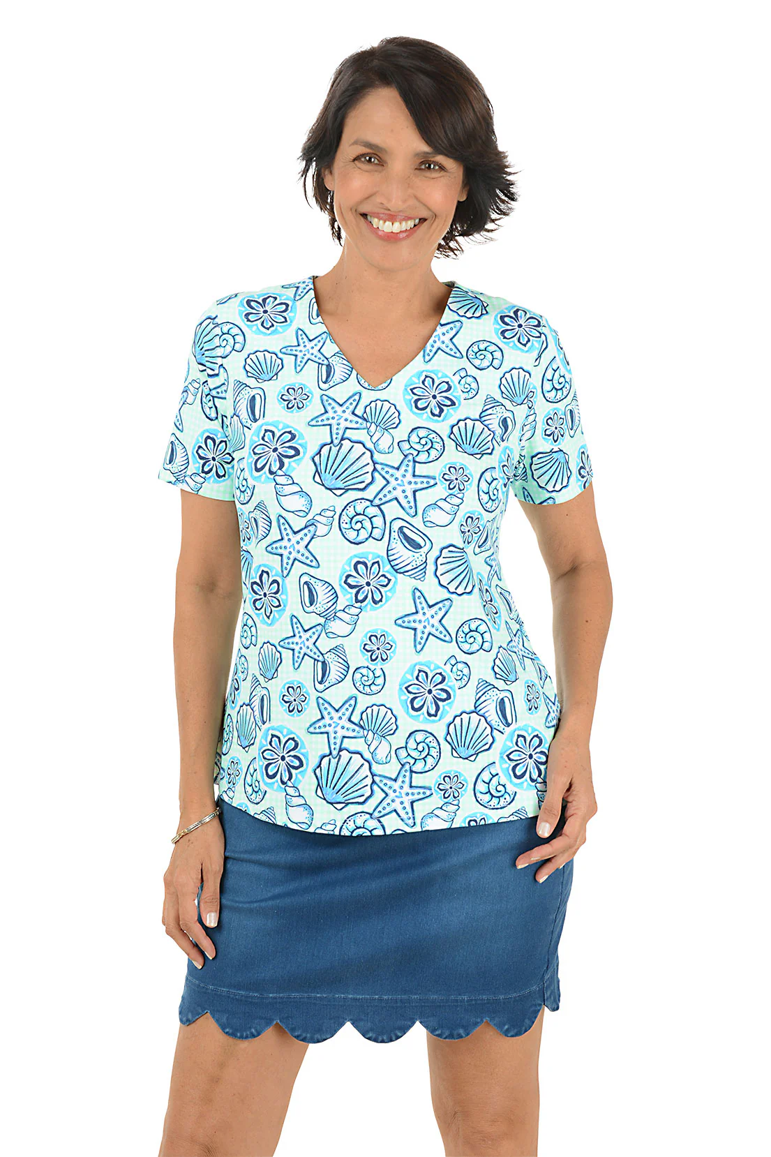 Green Beach Picnic UPF50+ V-Neck Short Sleeve Top