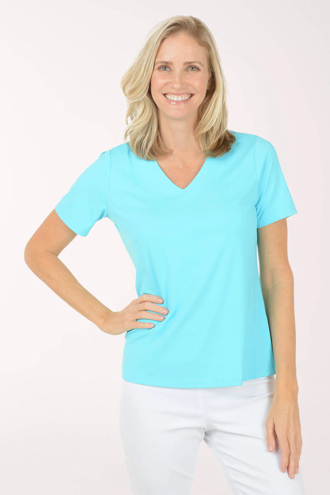 Solid UPF50+ V-Neck Short Sleeve Top - Image 4