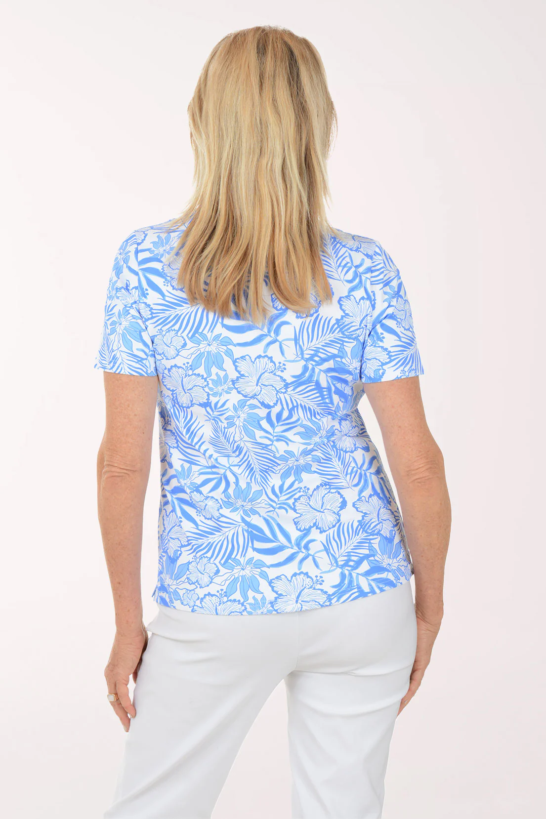 Blue Hibiscus Garden UPF50+ V-Neck Short Sleeve Top - Image 3