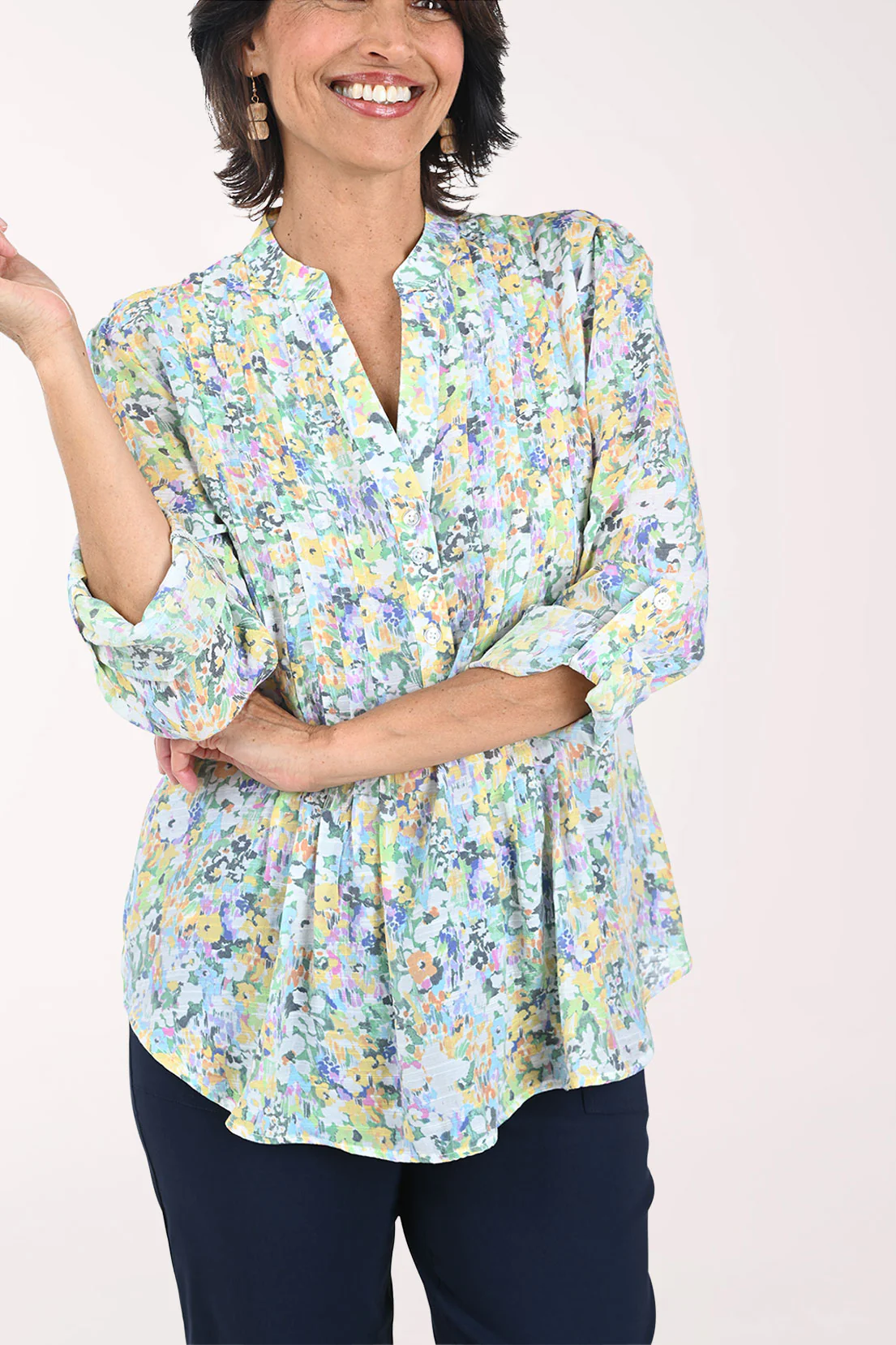 Wildflowers Pleated Roll Sleeve Blouse - Image 2