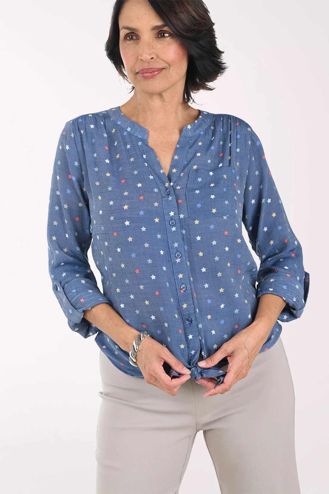 Americana Navy Stars Button-Front Blouse - Image 2