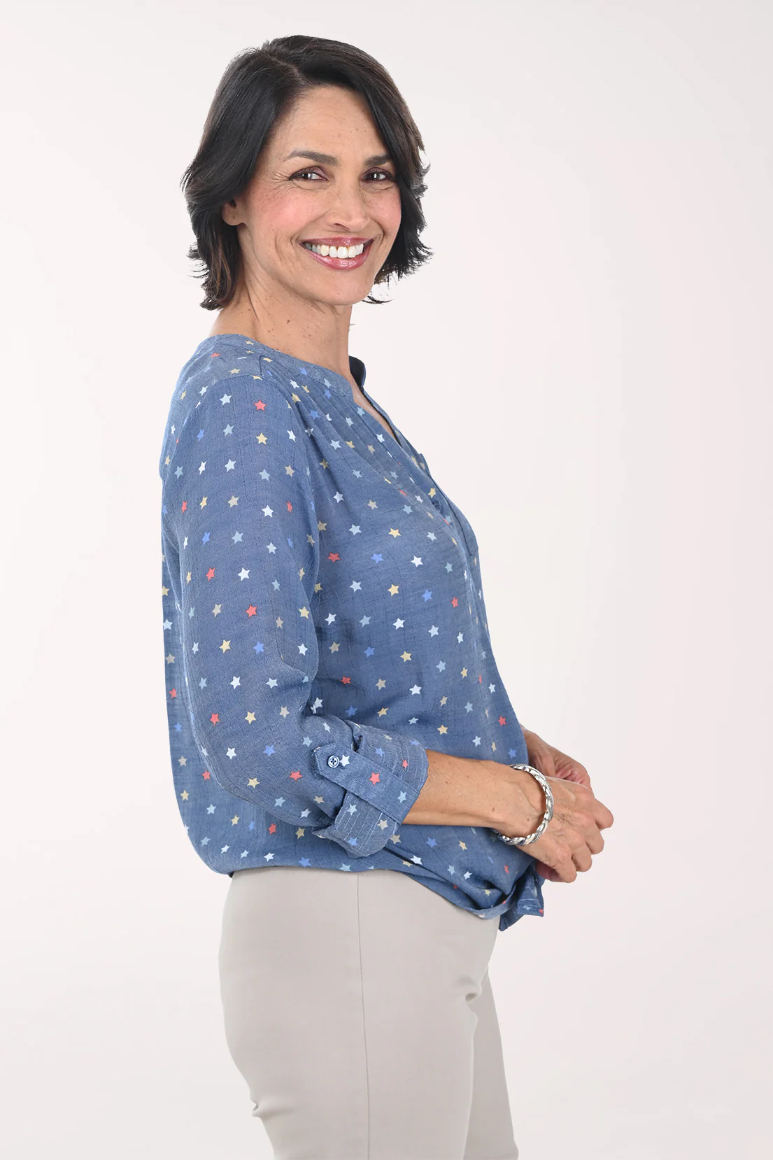 Americana Navy Stars Button-Front Blouse - Image 3