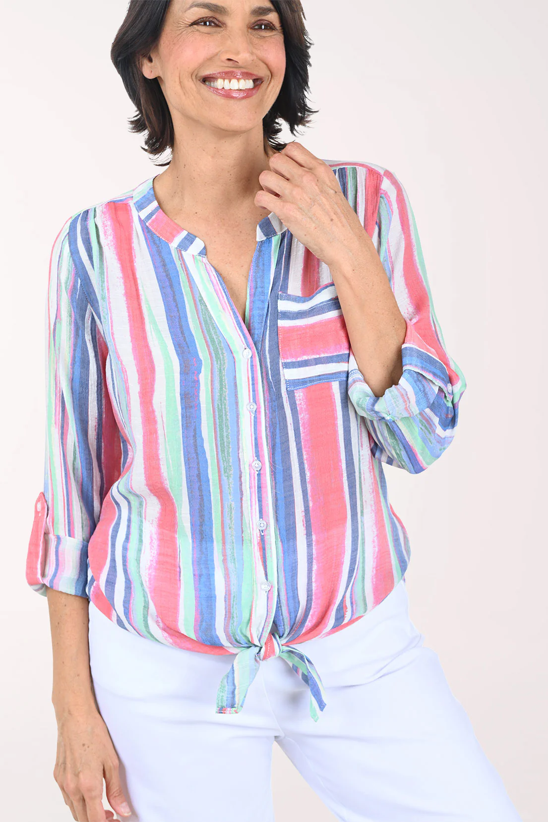 Bright Stripes Button-Front Blouse - Image 2
