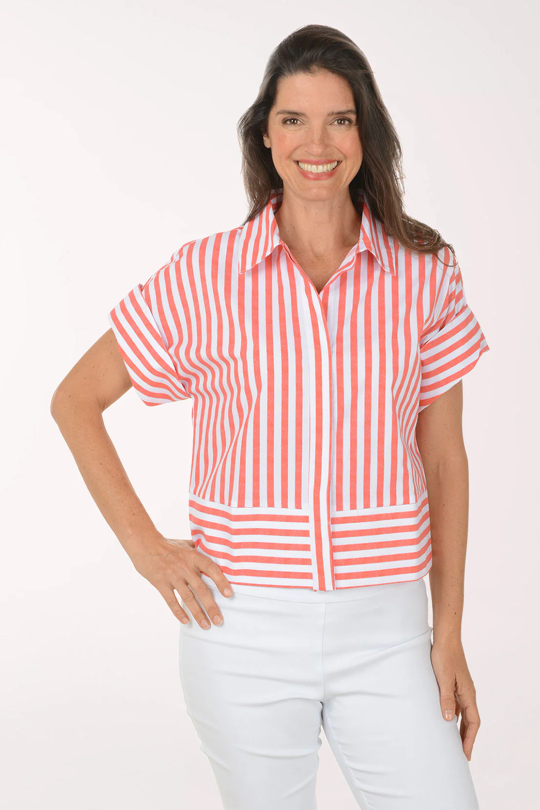 Striped Boxy Short Dolman Sleeve Shirt
