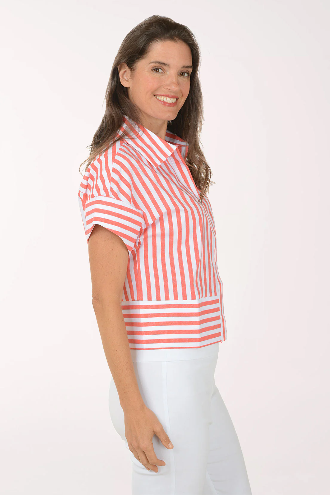 Striped Boxy Short Dolman Sleeve Shirt - Image 2