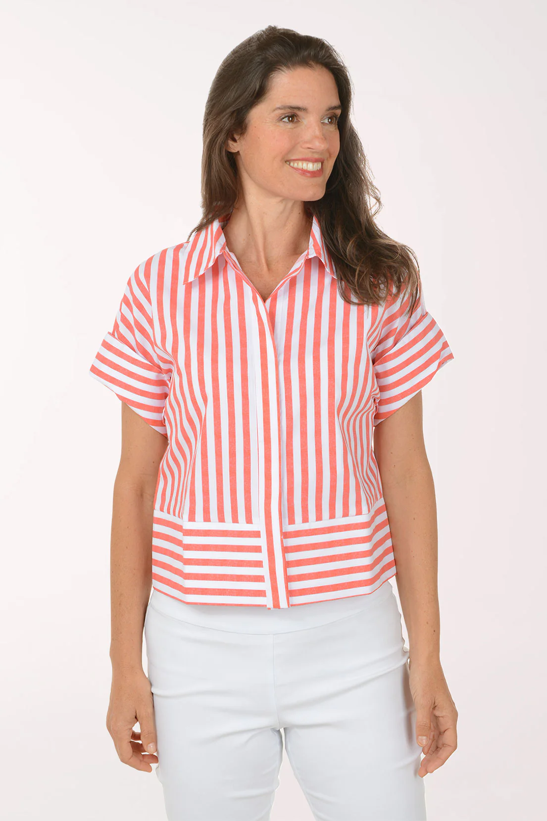 Striped Boxy Short Dolman Sleeve Shirt - Image 4