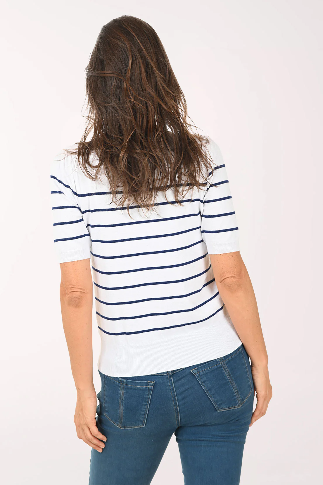 White Looping Floral Striped Short Sleeve Sweater - Image 3
