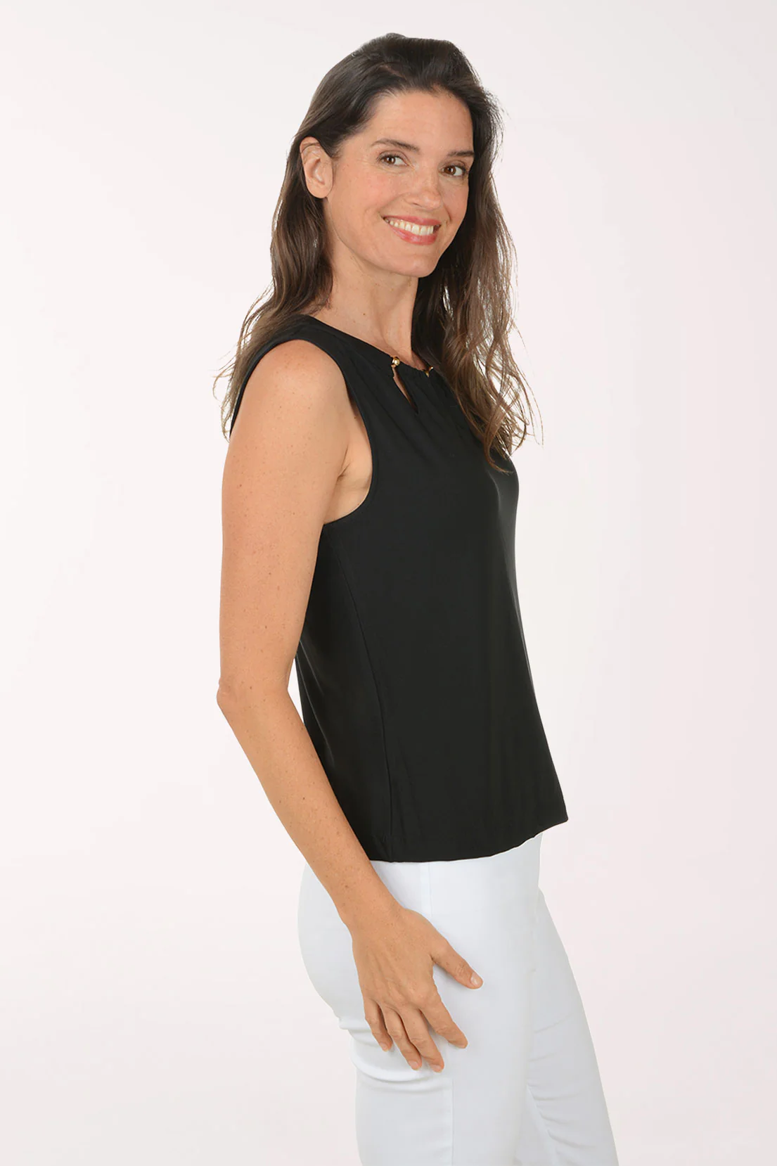 Solid Beaded Neck Sleeveless Top - Image 2