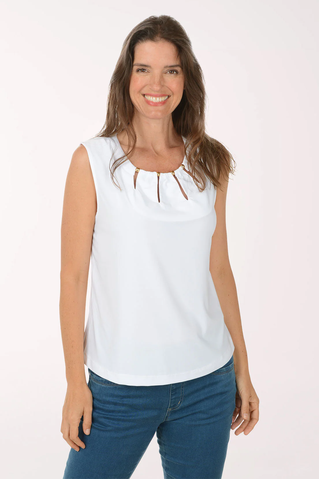 Solid Beaded Neck Sleeveless Top - Image 6