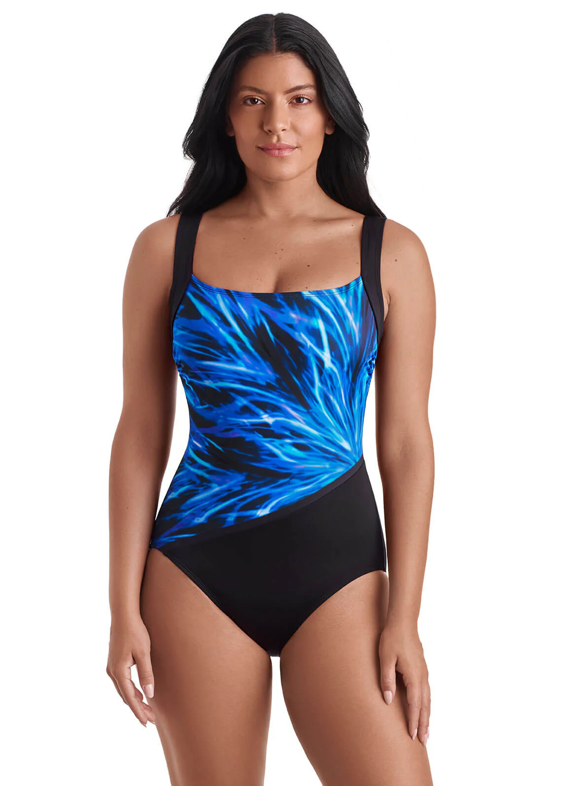 Blue Electrifying Square Neck Tank Swimsuit