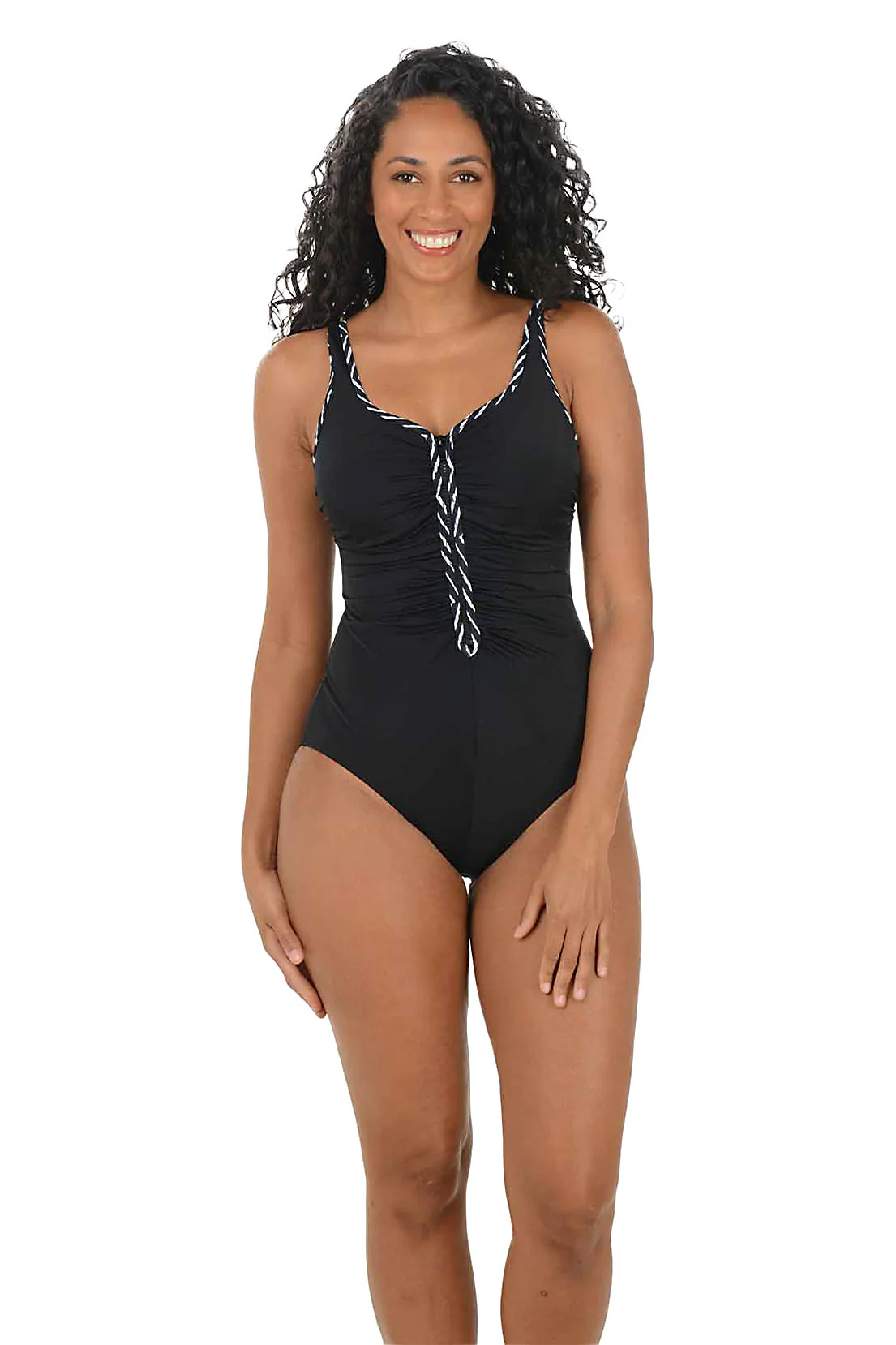 In Graphic Detail Shirred Zipper Tank Swimsuit - Image 2
