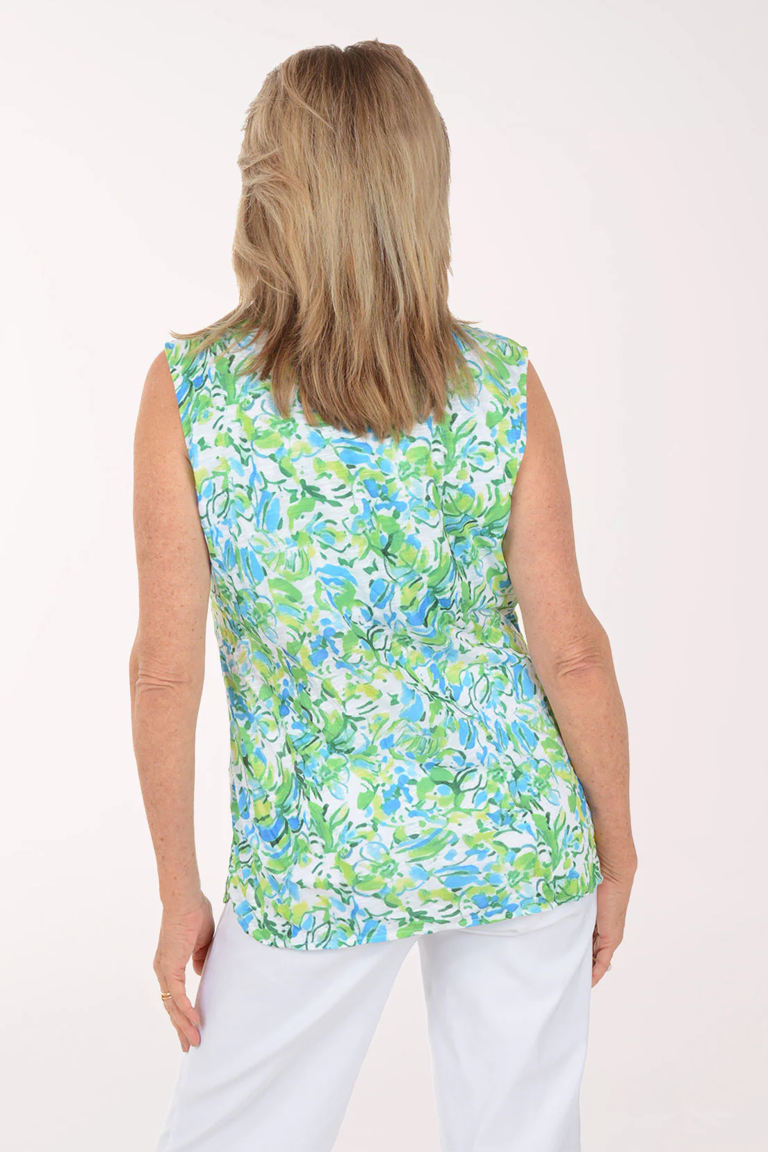 Spring Leaves Sleeveless Button-Front Knit Top - Image 3