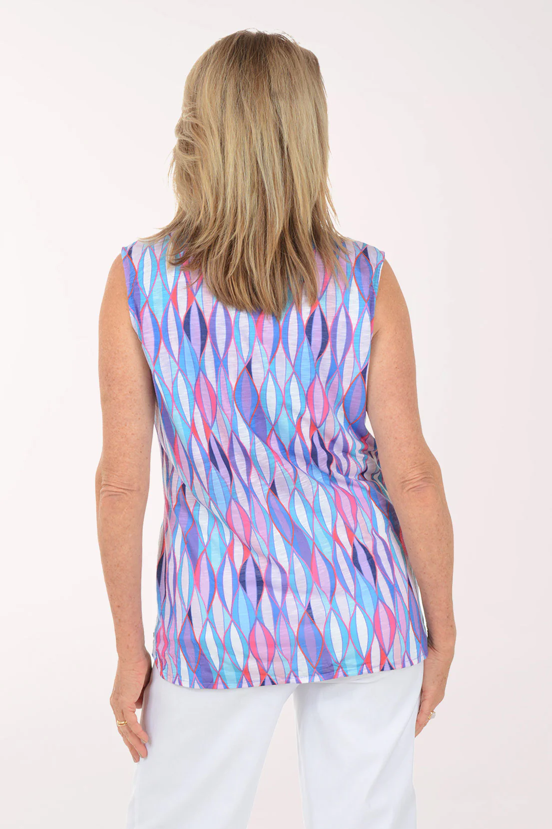 Purple Waves Sleeveless Button-Front Knit Top - Image 3