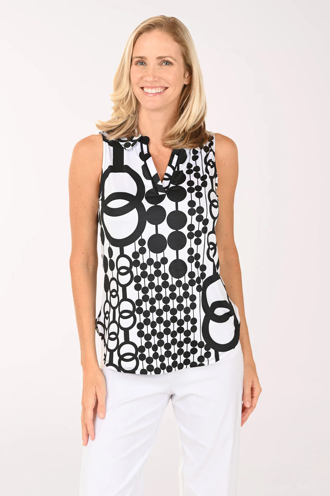 Chain Link UPF50 Sleeveless Polo Top