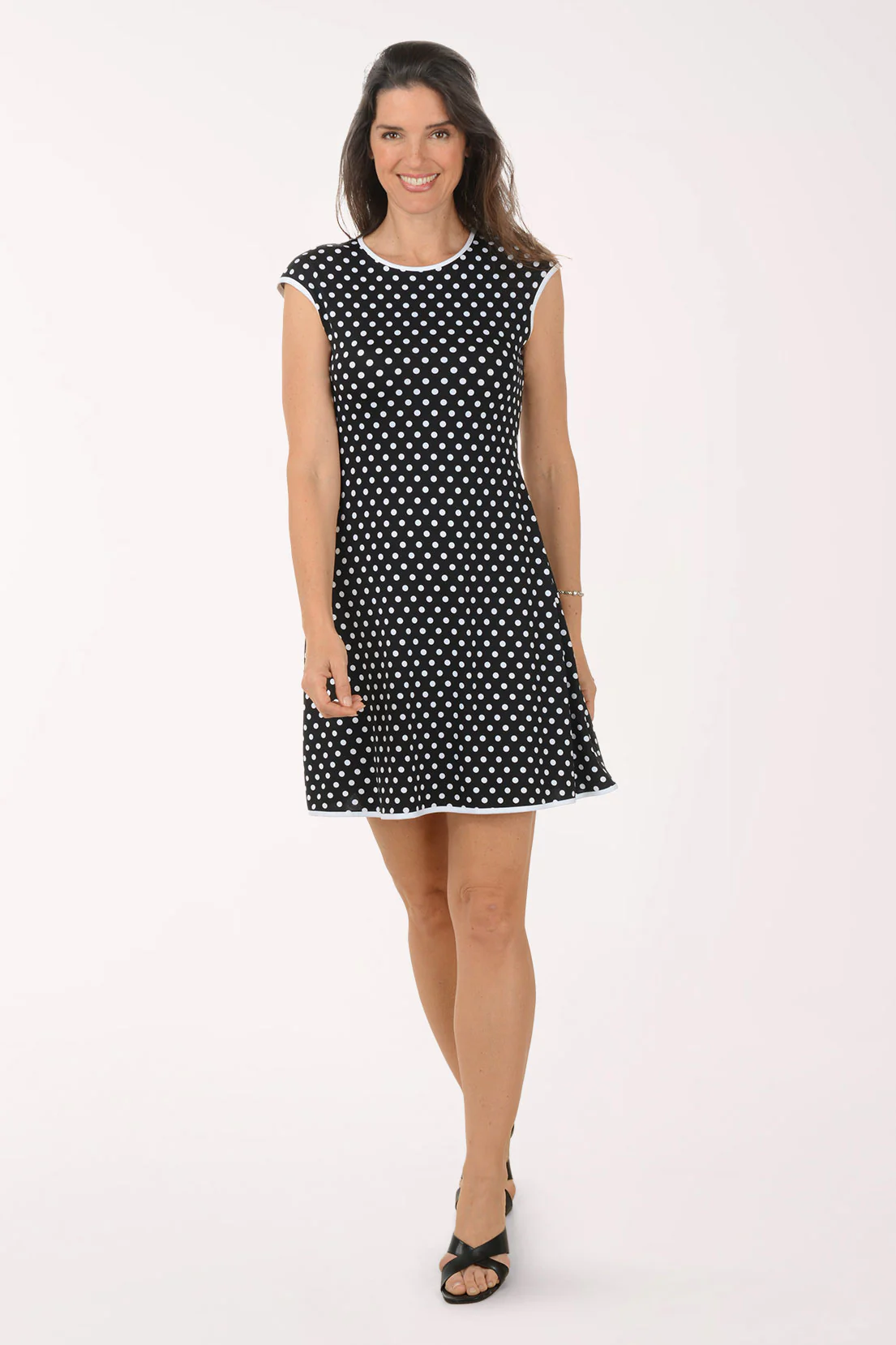 Polka Dots Contrast Tipped Cap Sleeve Dress