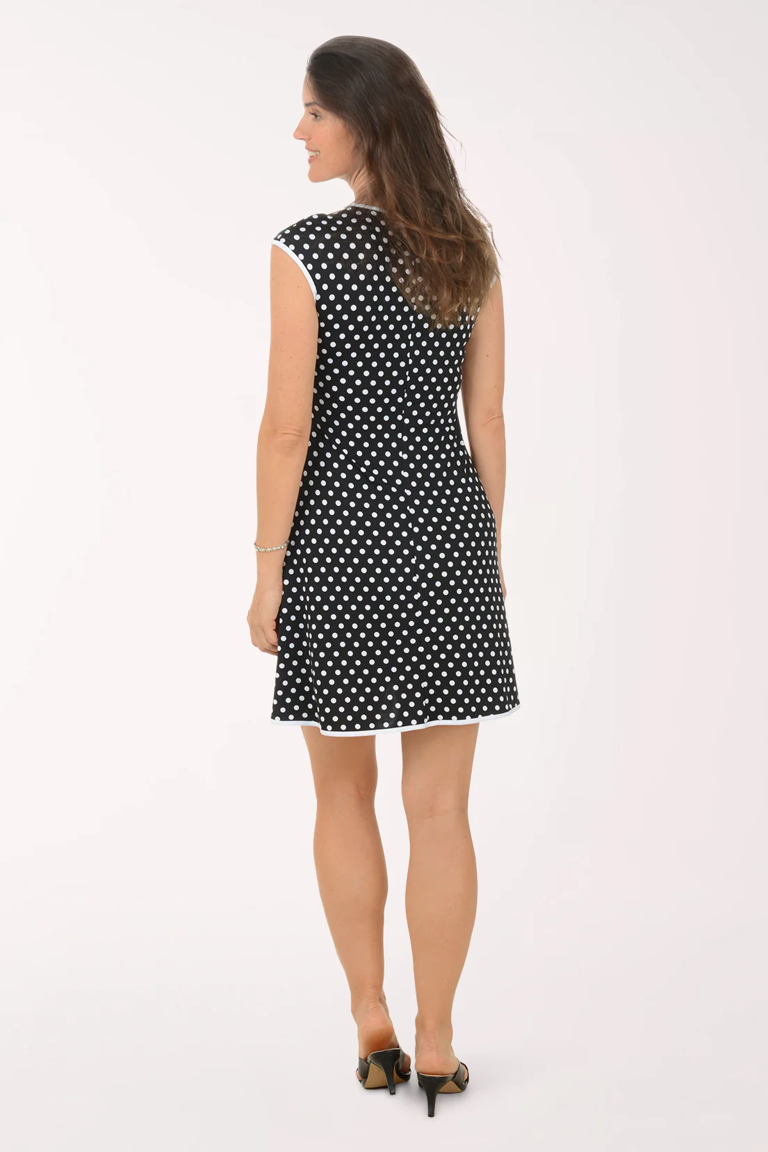 Polka Dots Contrast Tipped Cap Sleeve Dress - Image 3