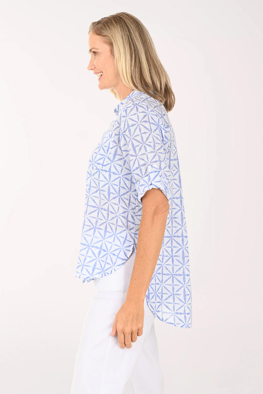 Blue Starburst Gauze High-Low Shirt - Image 2