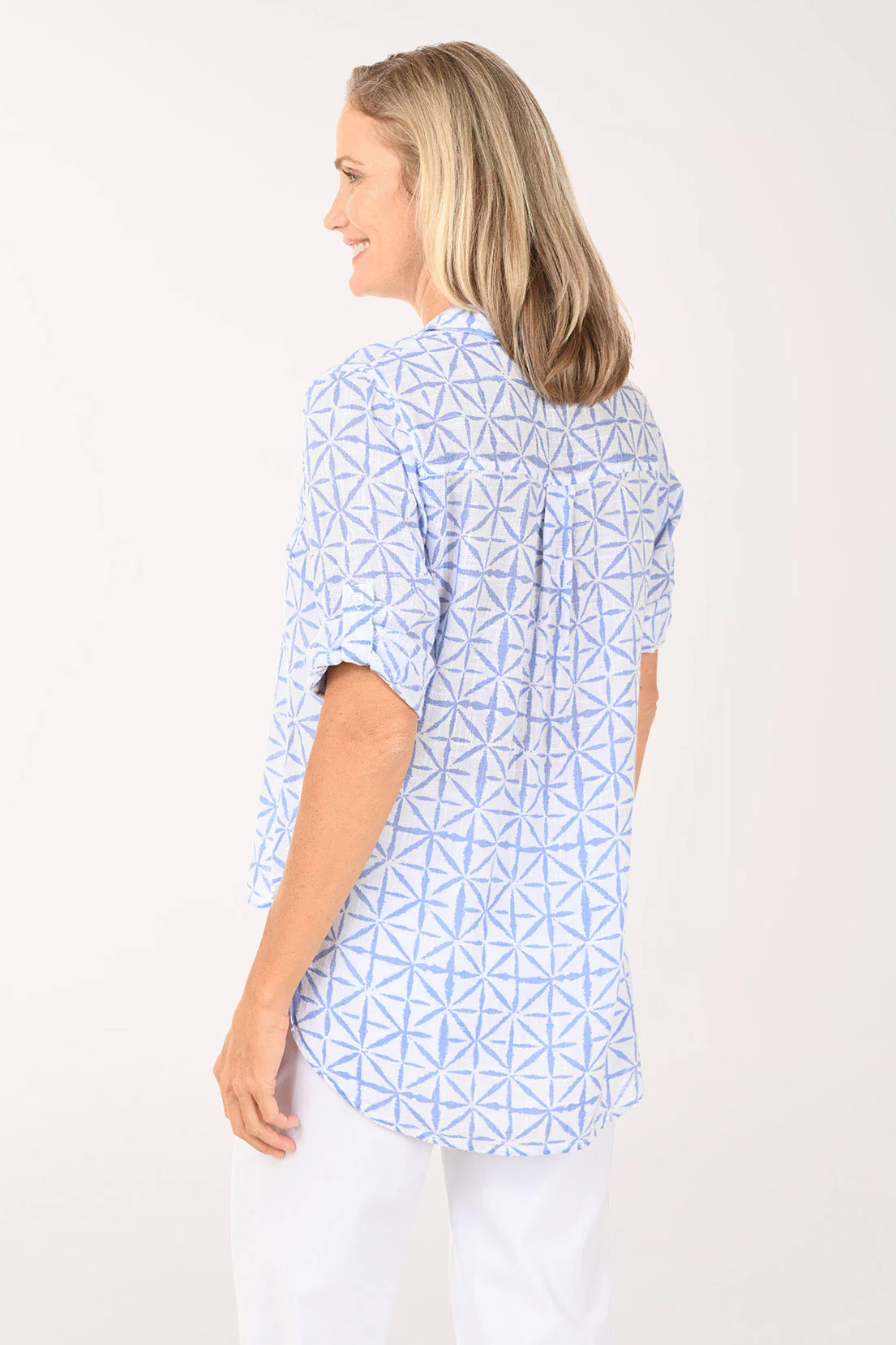 Blue Starburst Gauze High-Low Shirt - Image 3