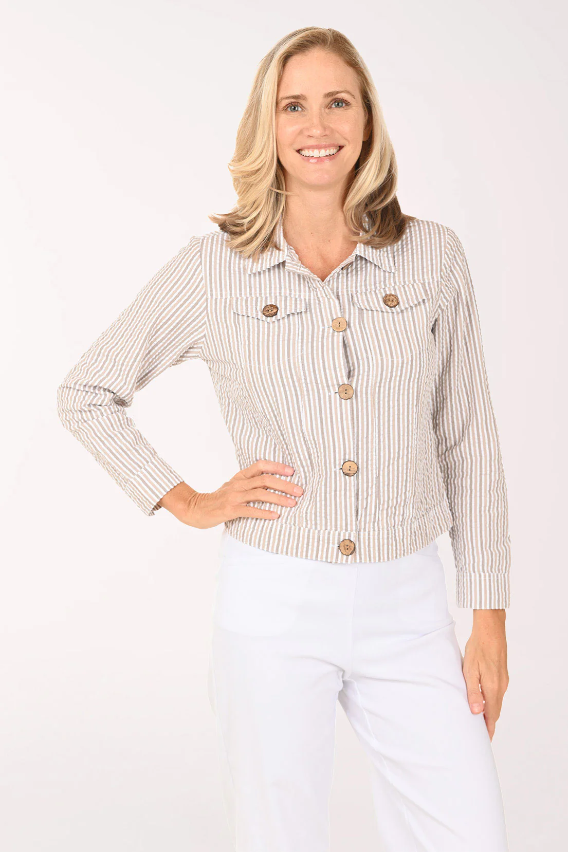 Striped Cotton Seersucker Jacket - Image 4