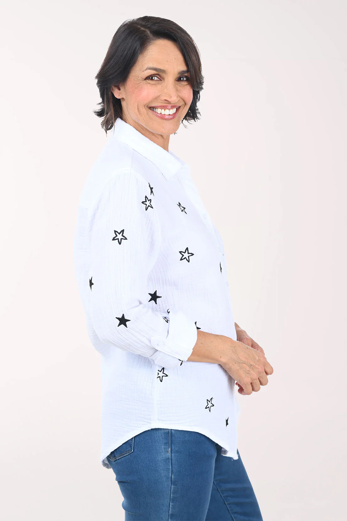 Embroidered Stars Bubble Gauze Shirt - Image 3