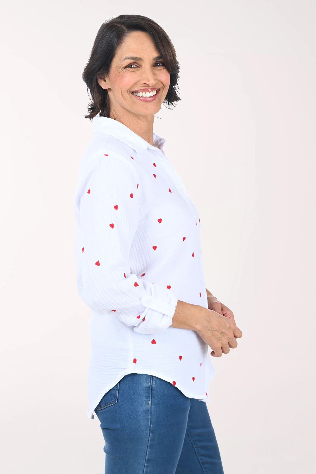 Embroidered Hearts Bubble Gauze Shirt - Image 3