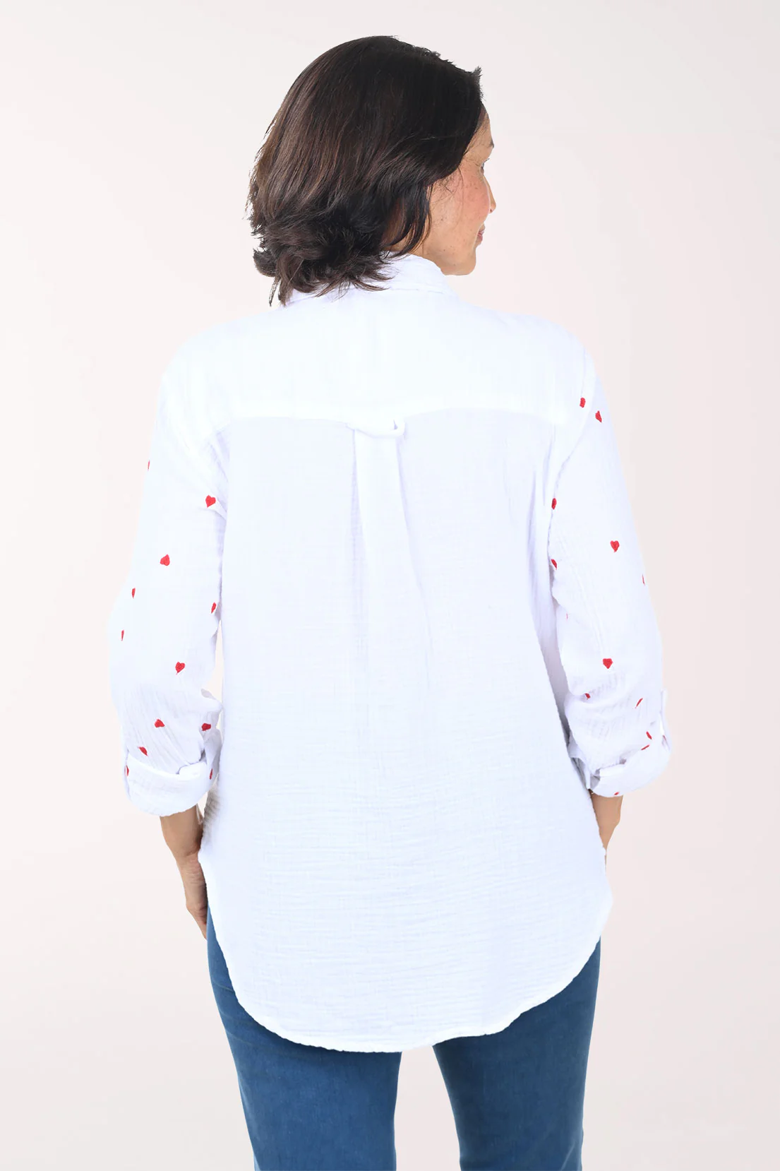 Embroidered Hearts Bubble Gauze Shirt - Image 4