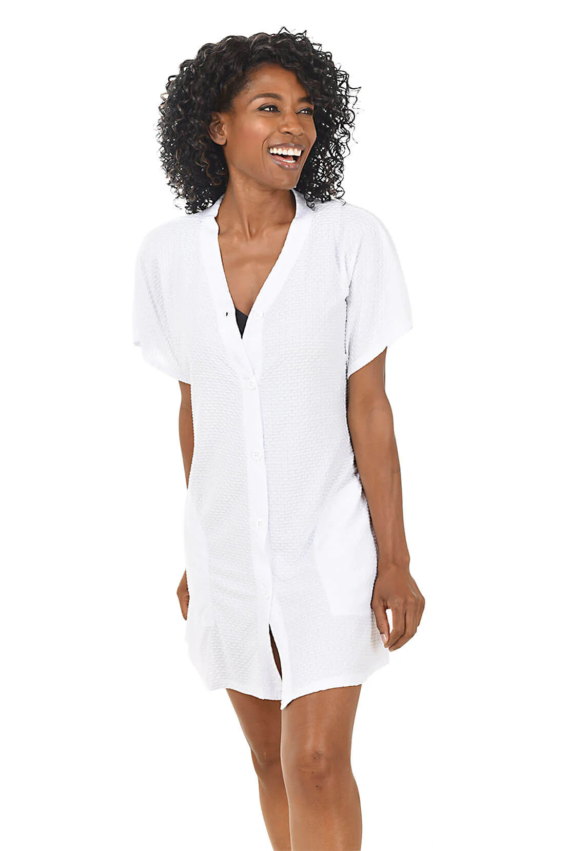 Waffle Knit Button-Front Cover-Up - Image 4